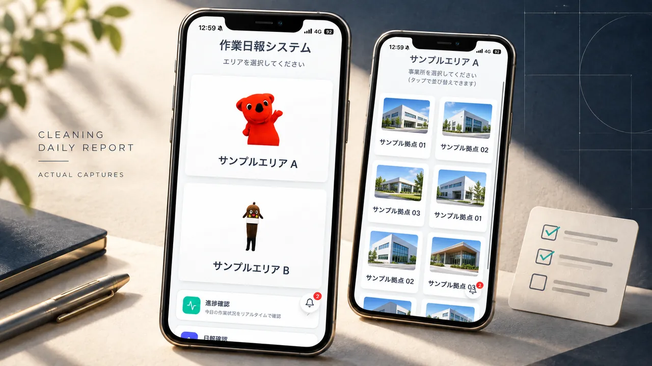 清掃日報アプリの実際のアプリ画面