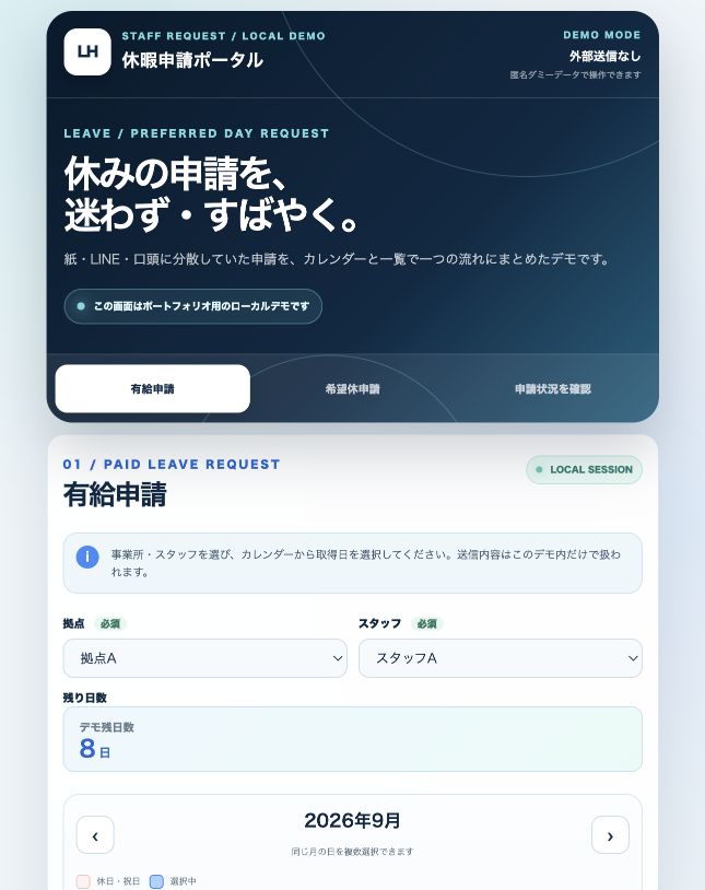 匿名化した有給申請アプリの実際の入力画面キャプション