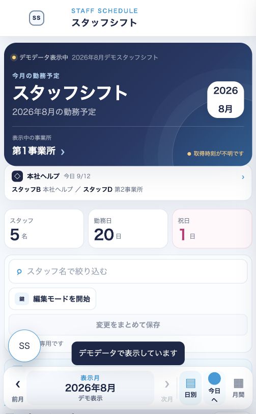 匿名化したシフトまとめアプリのスマートフォン表示キャプション